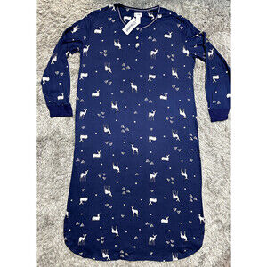 Claudel Soft Sleep Gown Loungewear Navy Christmas/Winter Print Size XL $80 NWT